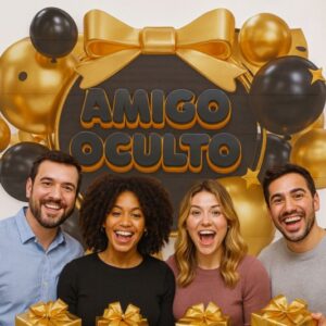 🎁✨ Painel Amigo Oculto – Preto & Dourado ✨🎁