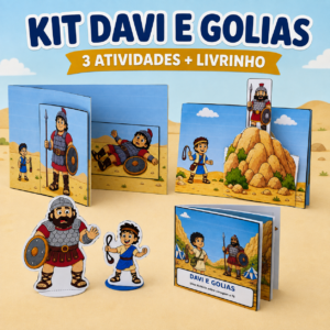 ⚔️ KIT DAVI E GOLIAS – 3 ATIVIDADES + LIVRINHO ⚔️