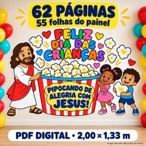 Painel Pipocando de Alegria com Jesus — Dia das Crianças